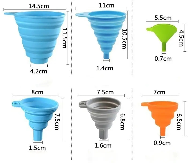 6-Piece BPA-Free Collapsible Silicone Funnel Set