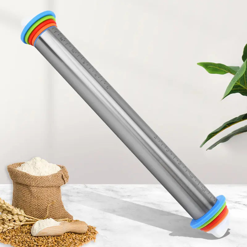 Adjustable Rolling Pin with Thickness Rings Measurement
