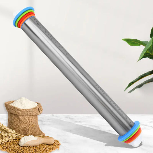 Adjustable Rolling Pin with Thickness Rings Measurement