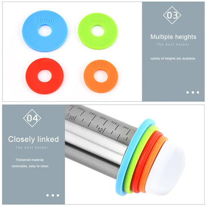 Adjustable Rolling Pin with Thickness Rings Measurement
