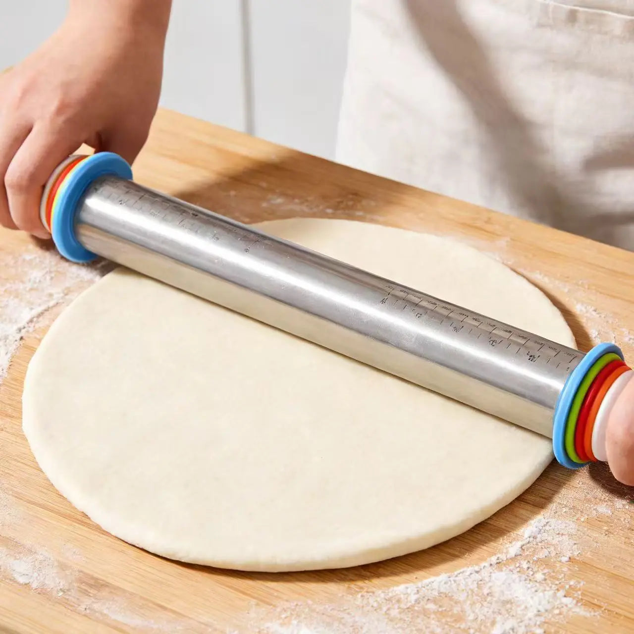 Adjustable Rolling Pin with Thickness Rings Measurement
