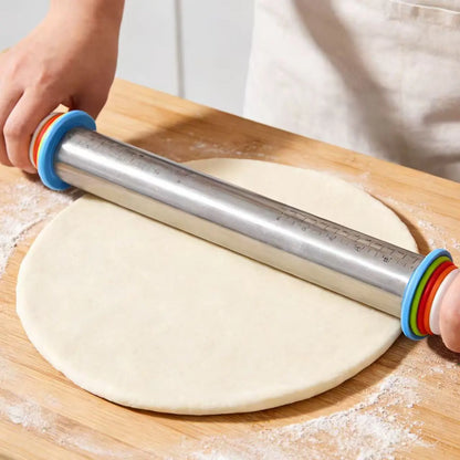 Adjustable Rolling Pin with Thickness Rings Measurement