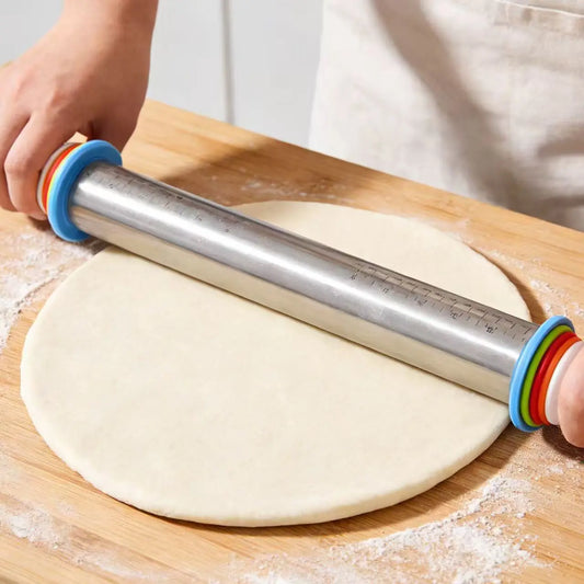 Adjustable Rolling Pin with Thickness Rings Measurement