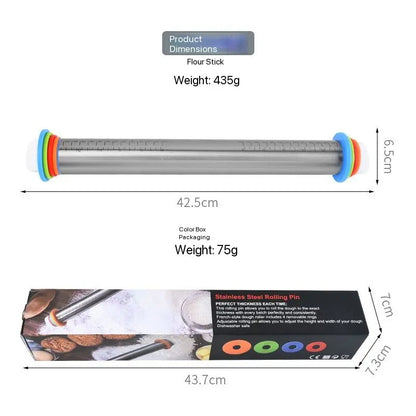 Adjustable Rolling Pin with Thickness Rings Measurement