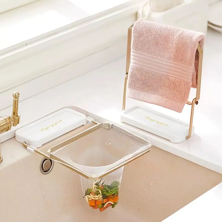 Foldable Metal Sink Strainer Rack with Disposable Mesh Bags