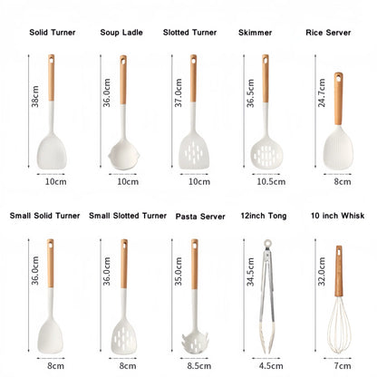 Silicone Wood Handle Non-Stick Spatulas Set