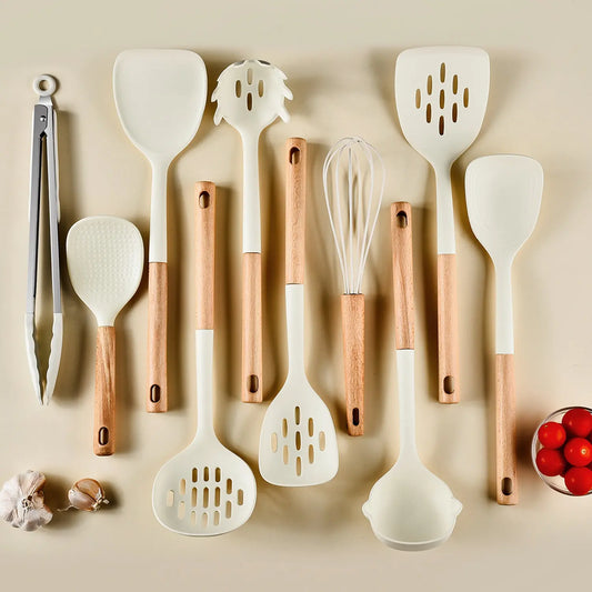 Silicone Wood Handle Non-Stick Spatulas Set